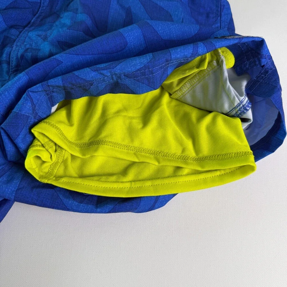 Speedo Men's Swim Trunks Size L Royal Blue Lime Green Geometric Pockets Lined
